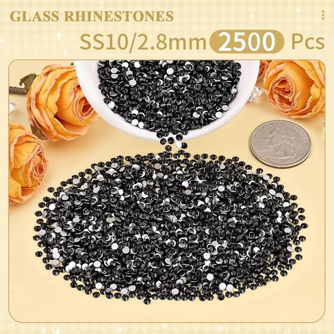 2500PCS SS10/2.8mm Crystal Rhinestones (Jet Black), Bedazzling Flatback Glass Rhinestones for Crafting DIY Nail Art Makeup Decoration, Gems Diomand Charms for Tumbler Shoes Clothing Mug in Saudi Arabia
