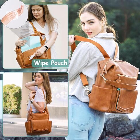 حقيبة ظهر للحفاضات من MOMINSIDE مزودة بـ 14 جيبًا، وحقيبة أطفال جلدية، وحقيبة ظهر هوبو قابلة للتحويل، وحقيبة حفاضات كبيرة، و6 جيوب للزجاجات، وحقيبة مناديل، ووسادة تغيير الحفاضات، وجيوب معزولة (بني) in Kuwait