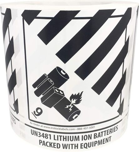 Lithium Ion Batteries Packed with Equipment UN 3481 Hazard 9 (Pre-Printed) Labels 4 x 4.75 Inch 500 Total Stickers on a Roll in Saudi Arabia