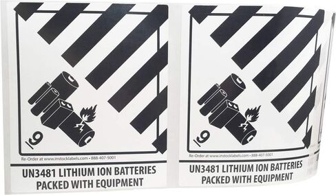 Lithium Ion Batteries Packed with Equipment UN 3481 Hazard 9 (Pre-Printed) Labels 4 x 4.75 Inch 500 Total Stickers on a Roll in Saudi Arabia