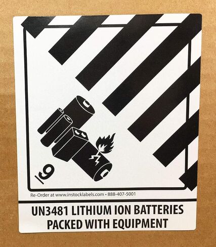 Lithium Ion Batteries Packed with Equipment UN 3481 Hazard 9 (Pre-Printed) Labels 4 x 4.75 Inch 500 Total Stickers on a Roll in Saudi Arabia