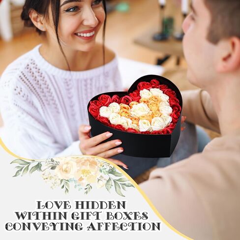 صندوق على شكل قلب لعيد الحب مع شريط من الورق المقوى على شكل قلب، صندوق زهور، صندوق هدايا دوار من الزهور لترتيبات الزهور الفاخرة والهدايا، عيد الأم، عيد ميلاد الزفاف (أسود) in Kuwait