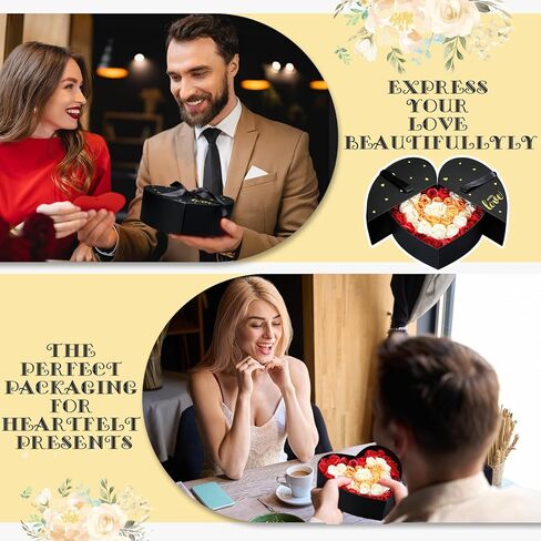 صندوق على شكل قلب لعيد الحب مع شريط من الورق المقوى على شكل قلب، صندوق زهور، صندوق هدايا دوار من الزهور لترتيبات الزهور الفاخرة والهدايا، عيد الأم، عيد ميلاد الزفاف (أسود) in Kuwait