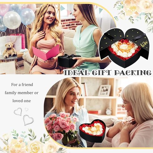 صندوق على شكل قلب لعيد الحب مع شريط من الورق المقوى على شكل قلب، صندوق زهور، صندوق هدايا دوار من الزهور لترتيبات الزهور الفاخرة والهدايا، عيد الأم، عيد ميلاد الزفاف (أسود) in Kuwait