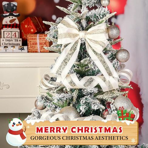 Yuxung 20 Yards 2.5 Inch Christmas Wired Gold Ribbon Satin with Glitter Mesh Lace Middle for Christmas Tree Bows, Wreaths, Gift Wrapping, Crafts, and Home Decor(White and Champagne) in Saudi Arabia