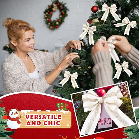 Yuxung 20 Yards 2.5 Inch Christmas Wired Gold Ribbon Satin with Glitter Mesh Lace Middle for Christmas Tree Bows, Wreaths, Gift Wrapping, Crafts, and Home Decor(White and Champagne) in Saudi Arabia