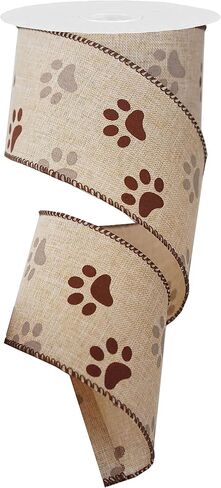 2.5" Wide Paw Print Wired Ribbon, Dog Ribbon Wired, 10 Yards (30 feet) Burlap Wire Edge Ribbon, grey in Saudi Arabia