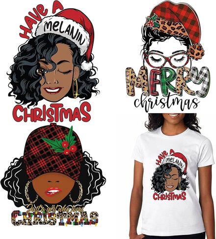 Black Girl Iron on Decals for Clothing, 3Sheets Black Girl Design Heat Transfer Vinyl Stickers Xmas Iron on Patches Appliques Cool Girl Xmas Iron on Stickers for T-Shirt Clothing Bag DIY Decorations in Saudi Arabia