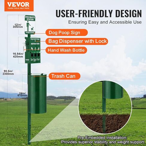 VEVOR Dog Waste Station with Hand Wash Bottle, 11.5 Gallons Pet Waste Bin with 50 Can Liners, Bag Dispenser & 600 Waste Bags, Outdoor Dog Waste Disposal System for Backyard in Saudi Arabia