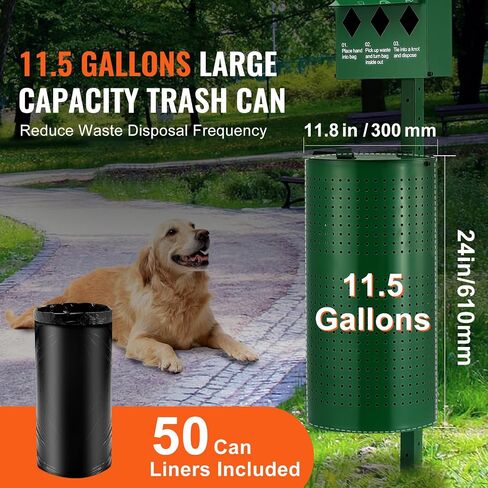 VEVOR Dog Waste Station with Hand Wash Bottle, 11.5 Gallons Pet Waste Bin with 50 Can Liners, Bag Dispenser & 600 Waste Bags, Outdoor Dog Waste Disposal System for Backyard in Saudi Arabia