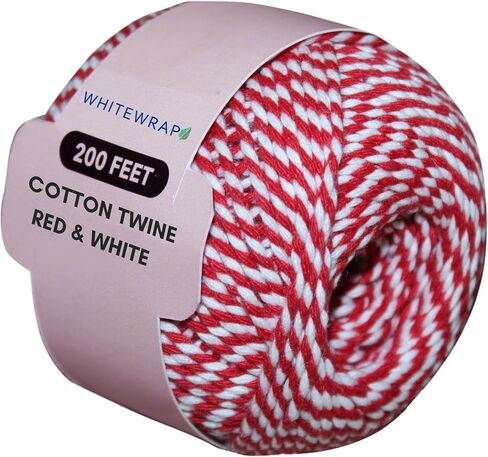 Red & White Twine, Christmas Twine String, 200 Feet Cotton Baker's Twine Cotton Cord Crafts Gift Twine String for Crafts, Gift Wrapping, Party, Baking & Holiday, Wired Heavy Natural Cotton in Saudi Arabia