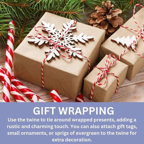 Red & White Twine, Christmas Twine String, 200 Feet Cotton Baker's Twine Cotton Cord Crafts Gift Twine String for Crafts, Gift Wrapping, Party, Baking & Holiday, Wired Heavy Natural Cotton in Saudi Arabia