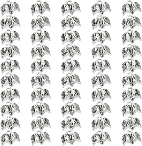 Small Book Charms Metal Vintage Open Book Pendant Charm Bead for Bracelet Earring Necklace Keychain Jewelry Making Cards Tags Book Lovers Crafting Supplies, 50PCS in Saudi Arabia