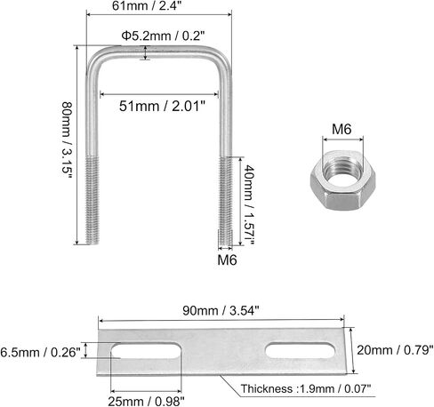 PATIKIL M8x30x60mm Square U-Bolts Kit, 4Set 304 Stainless Steel Square U Shaped Bolts Replacement Parts with Frame Plates and Nuts for Ski Board Sailboat Trailer in Saudi Arabia