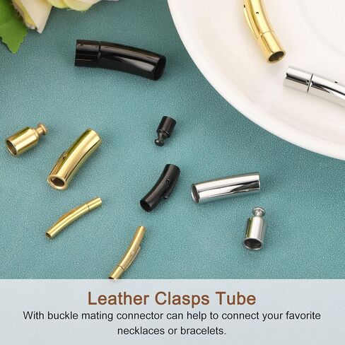 uxcell Leather Cord End Clasp, 4Pcs 2mm Hole Column Clasps Connectors, Stainless Steel Clasps Closures Leather Cord Buckle for Making DIY Supplies Crafts, Black（4mm） in Saudi Arabia