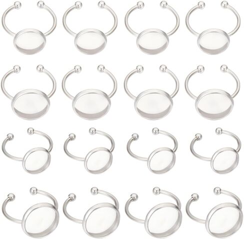 Beebeecraft 1 Box 20Pcs Rings Components Stainless Steel 2 Size Blank Dome Finger Rings 10/12mm Tray Flat Pad Ring Components Open Cuff Bezel Trays Ring for Ring Jewelry Making in Saudi Arabia