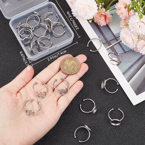 Beebeecraft 1 Box 20Pcs Rings Components Stainless Steel 2 Size Blank Dome Finger Rings 10/12mm Tray Flat Pad Ring Components Open Cuff Bezel Trays Ring for Ring Jewelry Making in Saudi Arabia
