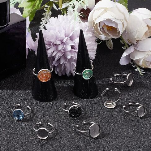 Beebeecraft 1 Box 20Pcs Rings Components Stainless Steel 2 Size Blank Dome Finger Rings 10/12mm Tray Flat Pad Ring Components Open Cuff Bezel Trays Ring for Ring Jewelry Making in Saudi Arabia