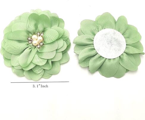 5pcs White Chiffon Lace Fabric Flowers Flat Back Rhinestone Applique Bows for DIY Sewing Craft Party Decoration Hair Clips Accessories Supplies - 3.1" Inch in Kuwait