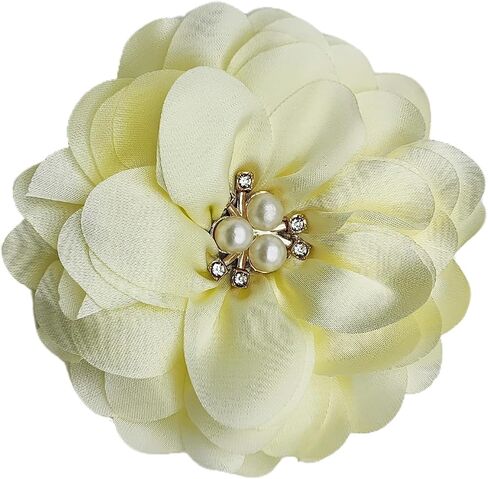 5pcs White Chiffon Lace Fabric Flowers Flat Back Rhinestone Applique Bows for DIY Sewing Craft Party Decoration Hair Clips Accessories Supplies - 3.1" Inch in Kuwait