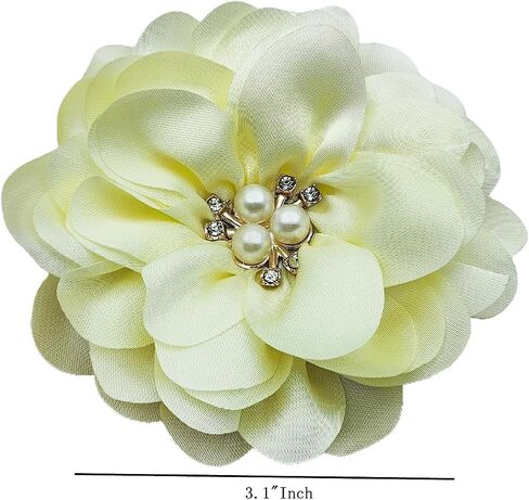 5pcs White Chiffon Lace Fabric Flowers Flat Back Rhinestone Applique Bows for DIY Sewing Craft Party Decoration Hair Clips Accessories Supplies - 3.1" Inch in Kuwait