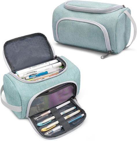 XQXA Large Capacity Pencil Case Organizer, Multifunctional Extra Big Pencil Pouch with Compartmens, Travel Simple Stationery Pen Bag, Fabric Pencil Bag for Men Women Girl Boy (Grey) in Saudi Arabia