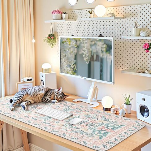 iCasso Pink Desk Mat, Desk Pad, Computer Mats for Desktop, Desk Matt, XXL Large Mouse Pad for Desk, Anti-Slip Big Mousepad with Stitched Edges, Keyboard Pad Mouse Mat for Computer(Pink Floral) in Kuwait