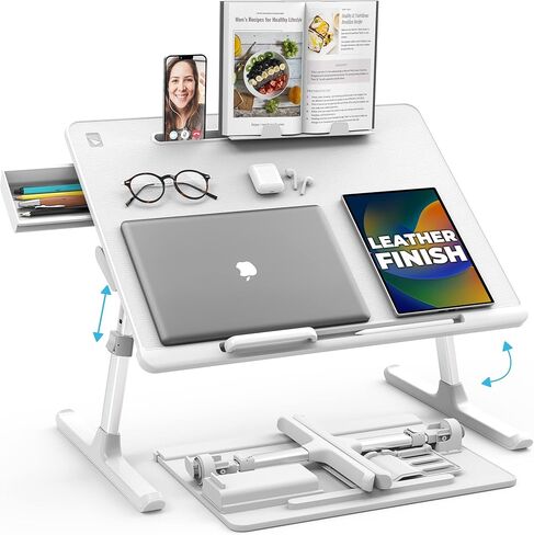 Cooper Desk PRO - Leather Height Adjustable Laptop Table | Bed Desk for Laptop, Desk for Bed, Lap Desk for Laptop, Adjustable Lap Desk Bed, Portable Desk, Laptop Stand, Bed Floor Desk (Pearl White) in Saudi Arabia