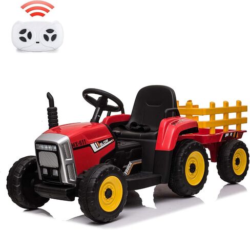 12V Kids Ride On Car Electric Tractor with Trailer for Toddlers Ride On Toy with Remote Control, 2+1 Gear Shift, EVA Treaded Tires, LED Headlights, Music, Green in Saudi Arabia