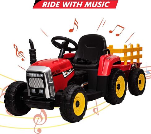 12V Kids Ride On Car Electric Tractor with Trailer for Toddlers Ride On Toy with Remote Control, 2+1 Gear Shift, EVA Treaded Tires, LED Headlights, Music, Green in Saudi Arabia