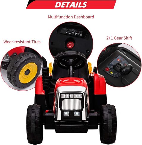 12V Kids Ride On Car Electric Tractor with Trailer for Toddlers Ride On Toy with Remote Control, 2+1 Gear Shift, EVA Treaded Tires, LED Headlights, Music, Green in Saudi Arabia