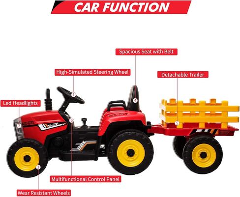 12V Kids Ride On Car Electric Tractor with Trailer for Toddlers Ride On Toy with Remote Control, 2+1 Gear Shift, EVA Treaded Tires, LED Headlights, Music, Green in Saudi Arabia
