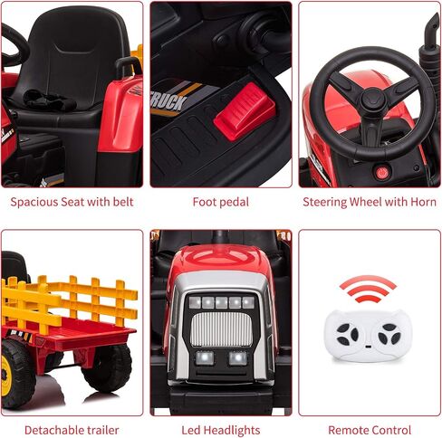 12V Kids Ride On Car Electric Tractor with Trailer for Toddlers Ride On Toy with Remote Control, 2+1 Gear Shift, EVA Treaded Tires, LED Headlights, Music, Green in Saudi Arabia