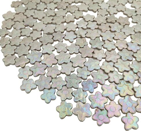 1.1lb Flower Ceramic Mosaic Tiles for Crafts Bulk, Iridescent Floral Mosaic Tiles Supplies,Stained Porcelain Mosaic Pieces for Artwork,Garden Kit Decor (White) in Saudi Arabia