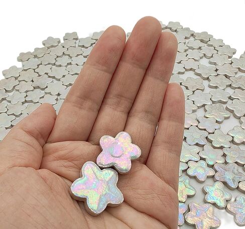 1.1lb Flower Ceramic Mosaic Tiles for Crafts Bulk, Iridescent Floral Mosaic Tiles Supplies,Stained Porcelain Mosaic Pieces for Artwork,Garden Kit Decor (White) in Saudi Arabia