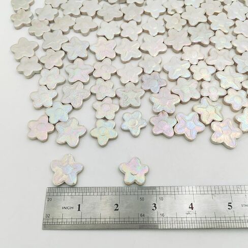 1.1lb Flower Ceramic Mosaic Tiles for Crafts Bulk, Iridescent Floral Mosaic Tiles Supplies,Stained Porcelain Mosaic Pieces for Artwork,Garden Kit Decor (White) in Saudi Arabia