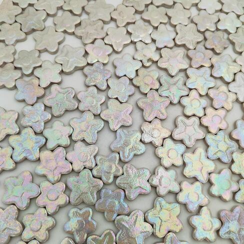 1.1lb Flower Ceramic Mosaic Tiles for Crafts Bulk, Iridescent Floral Mosaic Tiles Supplies,Stained Porcelain Mosaic Pieces for Artwork,Garden Kit Decor (White) in Saudi Arabia