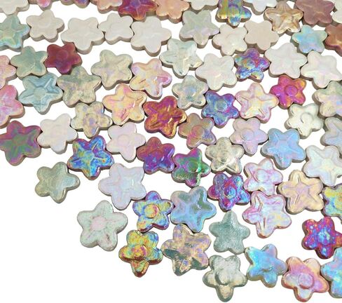 1.1lb Flower Ceramic Mosaic Tiles for Crafts Bulk, Iridescent Floral Mosaic Tiles Supplies,Stained Porcelain Mosaic Pieces for Artwork,Garden Kit Decor (White) in Saudi Arabia