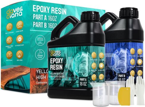 Dave & Diana Crystal Clear Epoxy Resin 32oz – Includes 32oz Each of Resin A and Hardener B, Anti-Yellowing, Wear-Resistant, High Gloss, No-Bubble Casting for Crafts, Jewelry, Woodwork, and Molds in Saudi Arabia