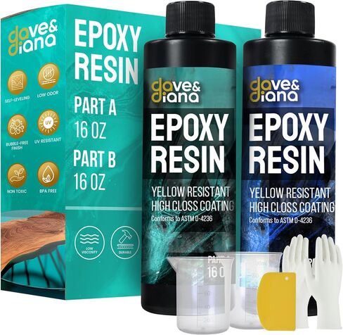 Dave & Diana Crystal Clear Epoxy Resin 32oz – Includes 32oz Each of Resin A and Hardener B, Anti-Yellowing, Wear-Resistant, High Gloss, No-Bubble Casting for Crafts, Jewelry, Woodwork, and Molds in Saudi Arabia