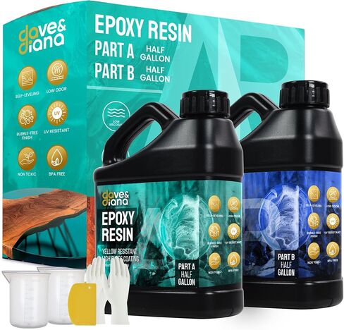 Dave & Diana Crystal Clear Epoxy Resin 32oz – Includes 32oz Each of Resin A and Hardener B, Anti-Yellowing, Wear-Resistant, High Gloss, No-Bubble Casting for Crafts, Jewelry, Woodwork, and Molds in Saudi Arabia