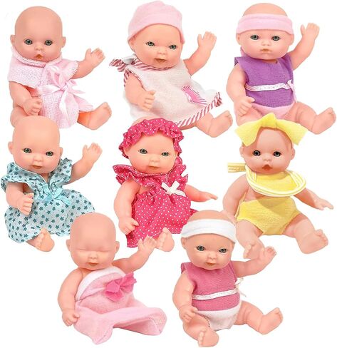 Mommy & Me Baby Doll Set, Mini Baby Dolls, Collection of 8 Assorted 5 Inch Dolls in Colorful Outfits and Matching Accessories Small Baby Dolls for Girls Toddlers and Kids in Saudi Arabia
