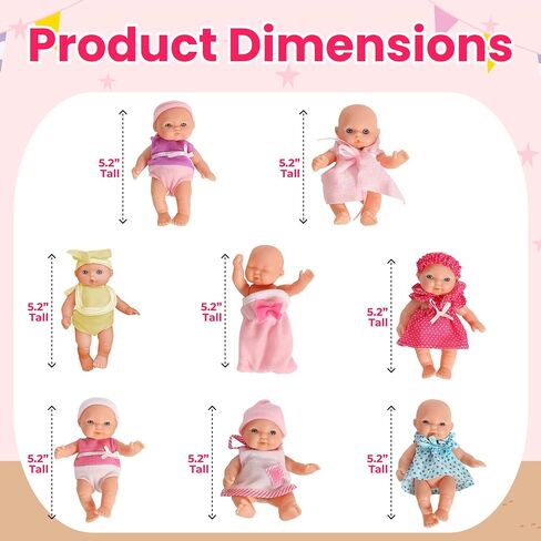Mommy & Me Baby Doll Set, Mini Baby Dolls, Collection of 8 Assorted 5 Inch Dolls in Colorful Outfits and Matching Accessories Small Baby Dolls for Girls Toddlers and Kids in Saudi Arabia