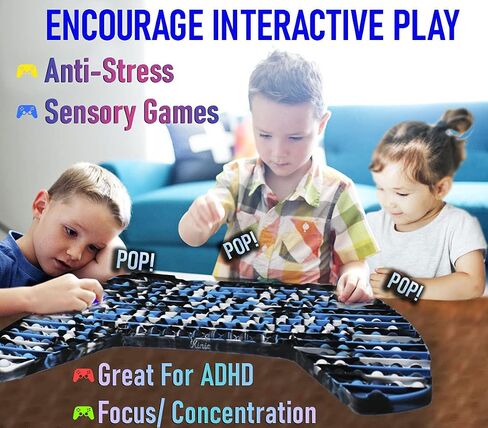 KINIA Huge 100 Pop it Fidget Toys Large Controller Sensory Fidgets Toy w Keychain - Patent Pending - Controller Shaped Pop It Toy for Kids Children Adults (100 Pop It, Controller Black Blue White) in Saudi Arabia