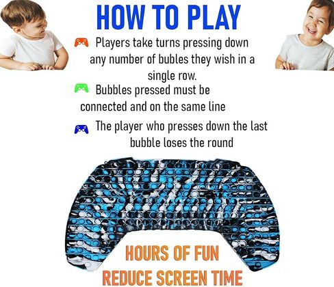 KINIA Huge 100 Pop it Fidget Toys Large Controller Sensory Fidgets Toy w Keychain - Patent Pending - Controller Shaped Pop It Toy for Kids Children Adults (100 Pop It, Controller Black Blue White) in Saudi Arabia