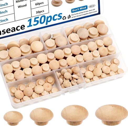 smseace 150Pcs 4-Sizes Wood Plugs 3/16" 5/16"，3/8"，1/2" Wooden Hole Plugs for Holes in Furniture/Table and Chair Legs/Cabinet Reserved Holes/Outdoor Equipment Wood Plugs Assortment Kit in Saudi Arabia