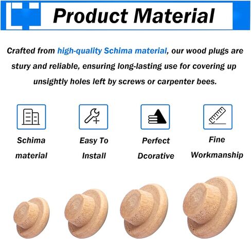 smseace 150Pcs 4-Sizes Wood Plugs 3/16" 5/16"，3/8"，1/2" Wooden Hole Plugs for Holes in Furniture/Table and Chair Legs/Cabinet Reserved Holes/Outdoor Equipment Wood Plugs Assortment Kit in Saudi Arabia