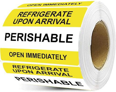 Yellow Self Adhesive Warning Shipping Mailing Labels/Stickers - "PERISHABLE REFRIGERATE Upon Arrival Open Immediately" for Shipping and Packing, 3" Length x 2" Width, Black on Green 250pcs in Saudi Arabia