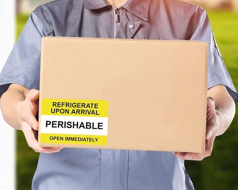 Yellow Self Adhesive Warning Shipping Mailing Labels/Stickers - "PERISHABLE REFRIGERATE Upon Arrival Open Immediately" for Shipping and Packing, 3" Length x 2" Width, Black on Green 250pcs in Saudi Arabia