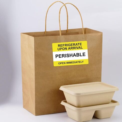 Yellow Self Adhesive Warning Shipping Mailing Labels/Stickers - "PERISHABLE REFRIGERATE Upon Arrival Open Immediately" for Shipping and Packing, 3" Length x 2" Width, Black on Green 250pcs in Saudi Arabia